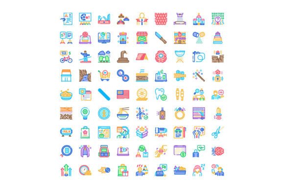Diverse Collection of Colorful Linear Icons
