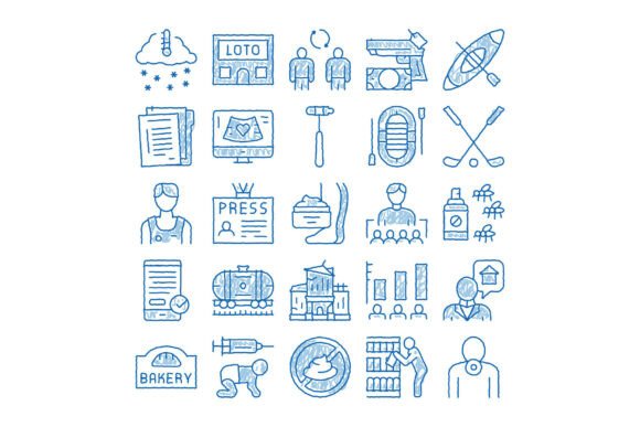 Hand Drawing Various Doodle Blue Icons I