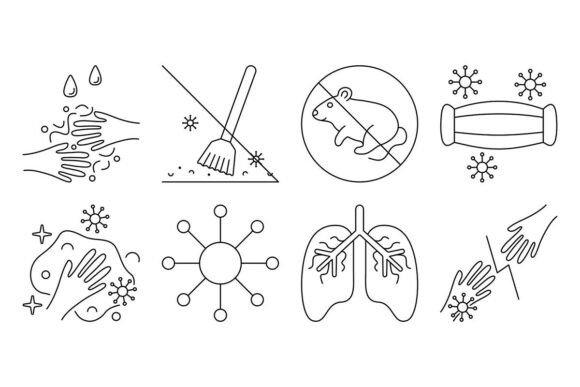 Hantavirus Black Line Vector Icon Set