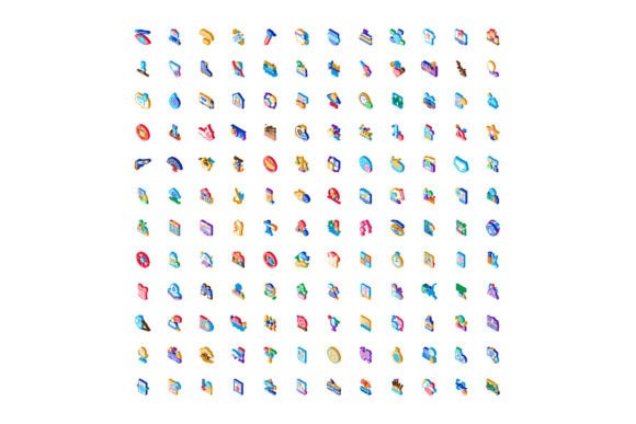 Isometric Icon Set Representing Various Business, Finance, Health, and Tech Concepts