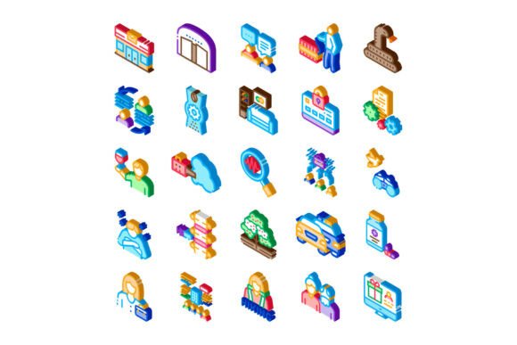 Isometric Illustration Set with Various